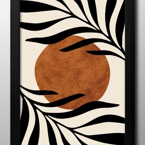 13483■ポスター　絵画　インテリア　A3サイズ　『モダン　ボタニカル　太陽　月』イラスト　アート　北欧