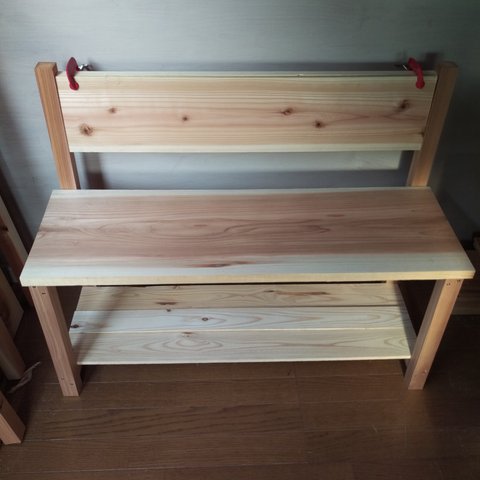 木製　背もたれ付きベンチ