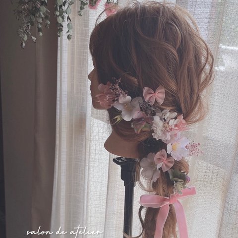 NO'61  ヘッドドレス　可愛い桜のピンクカラー　結婚式　卒業式　前撮り　成人式　オーダーメイド