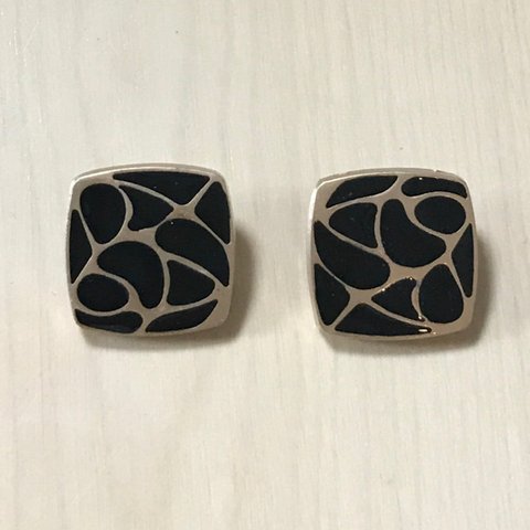 GOLD BLACK SQUARE DESIGN BUTTON CABOCHON PARTS