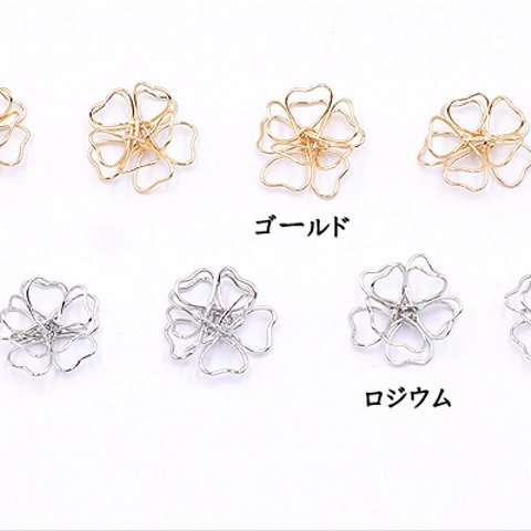 M3290-2_G  6個  メタルフラワー 12×13mm 桜の立体ワイヤーチャーム お花の立体ワイヤーチャーム フラワーワイヤーパーツ チャームパーツ  3X【2ヶ】