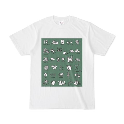 登山シリーズ 登山道具 グリーン 白Tシャツ