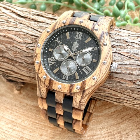 【木製腕時計】EINBAND Sand Zebra & Ebony マルチカレンダー 46mm