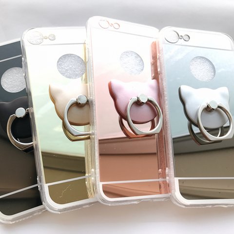 ネコミラー《NEKO》iPhoneケース ねこ 猫 鏡 iPhone12/iPhone8/iPhone7/11/plus/iPhone se/MAX/XR/X/スマホリング付き スマホケース