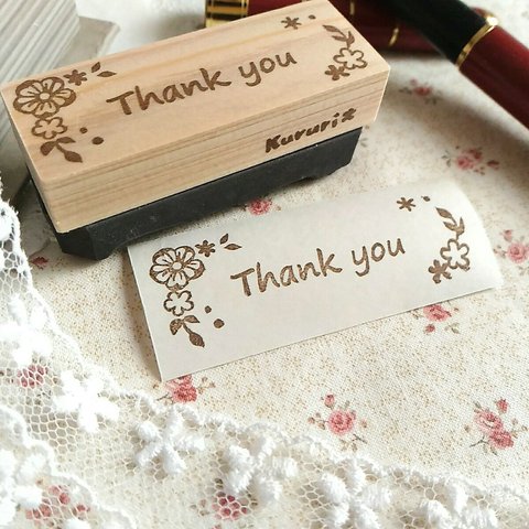 アンティークフラワーのThank youはんこ