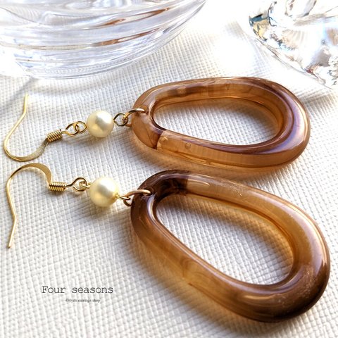 3ペア購入で1ペアおまけ＊450円ピアスBrown Hoops/m_53