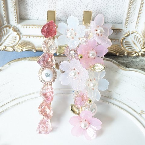 【送料無料】2本セット　さくらシリーズ　ヘアクリップ　春色　桜　ピンク