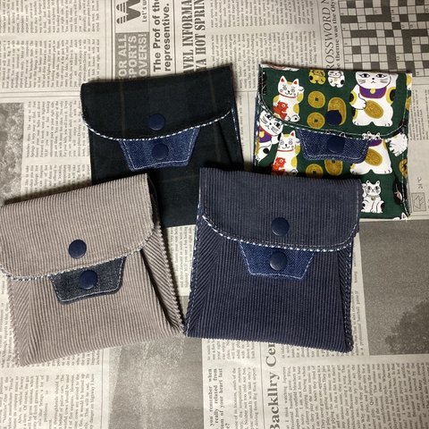 チェック柄　デニムリメイク  ハンドメイド　お財布　