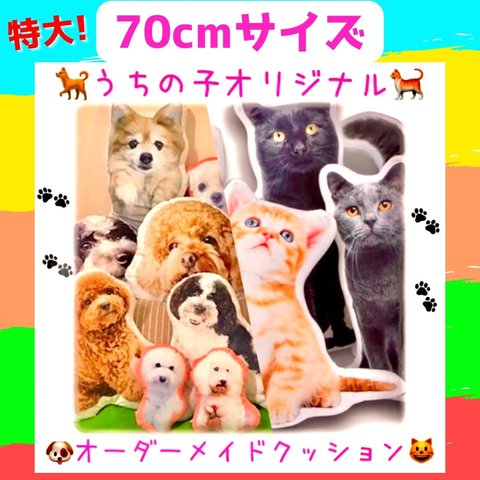 【うちの子 メモリアル クッション】ペット 犬 猫 写真 オリジナル ペットロス ✨特大 70cmサイズ