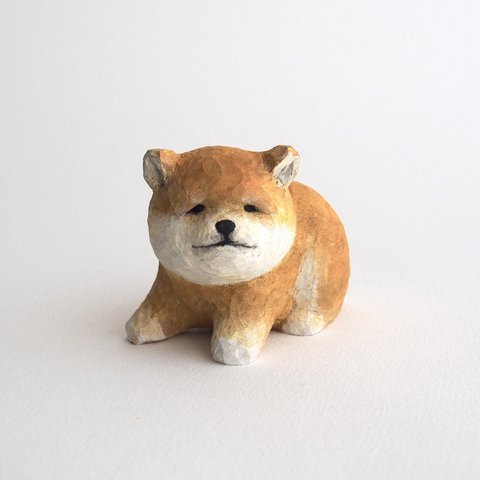 木彫り 豆柴子犬