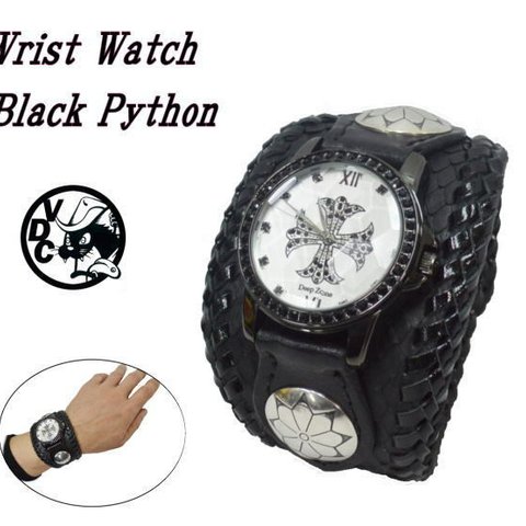  腕時計 メンズ リストウォッチ ブラック パイソン ヘビ革 