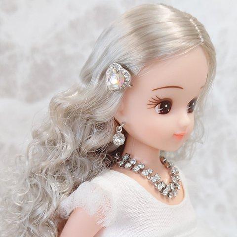 316リカちゃん シルバークリア２連ネックレスハートヘアピンピアス**0219