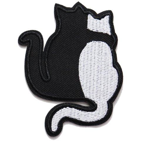 ワッペン ネコ かわいい猫 仲良しカップル後ろ姿 アイロン接着 刺繍パッチ 説明書（日本語）付き