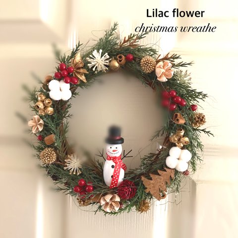 雪だるまの笑顔がチャーミングなX'masリース♬ ドア飾り　壁飾り　christmas wreathe  ギフト　プレゼント🎁ツリーと一緒に♬