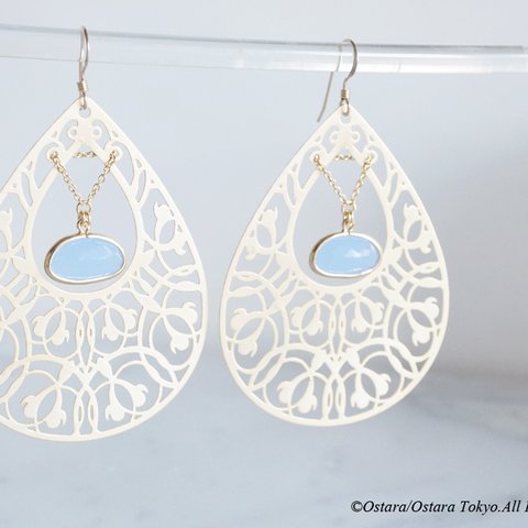 【14KGF】Earrings,Filigree Teardrop (L)-Bohemian/Sky Blue- 