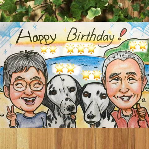 ❤️パステルタッチ✨可愛い似顔絵オーダー❤️人気❣️ファミリー　ペット　犬　動物　記念日　誕生日　プレゼント