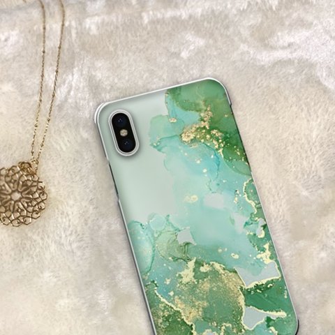 ＊ 風が描くArt 〜 Aventurine 〜 ＊ スマホケース　アルコールインクアート