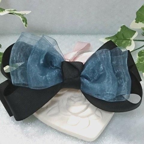 【送料込み】candy❇black&blue リボンバレッタ    