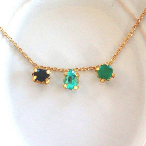 - beauty forest - Paraiba & Emerald & Sapphire Necklace