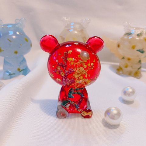 💐 🧸本物のお花が入ったみまもるん×金箔×パール💫みまもるん🔮🐻