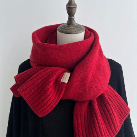 【送料込み】クリスマス 赤 純ウールスカーフ シンプル 保温 マフラー