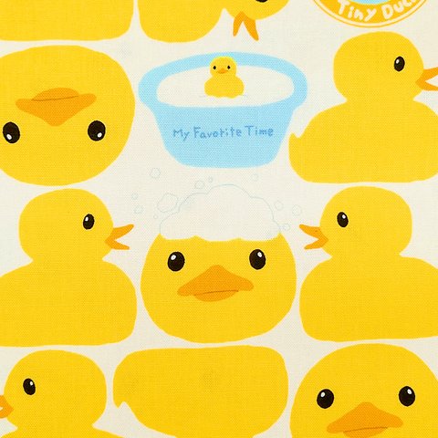 コットンキャンバス 生地【50×110cm】 アヒル あひる TinyDuck 鳥 お風呂 可愛い 布 黄色 ホワイト