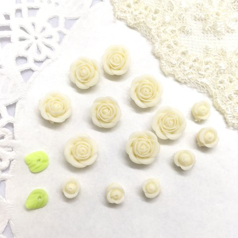 ホワイト ハンドメイド パーツ    材料  薔薇  9