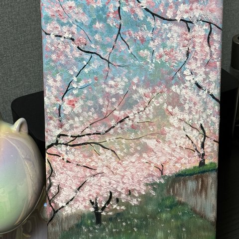 「早桜」　手描き　油絵　風景画　原画