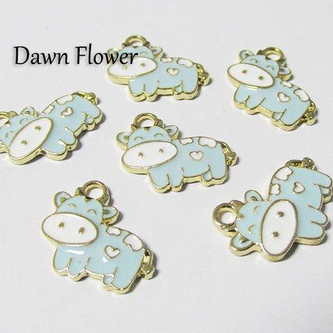 【D-0228】10pcs　ウシ　18×17mm　ライトブルー　チャーム