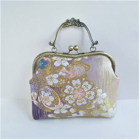 【新作】正絹袋帯バッグ Obi bag　2wayバッグ　絹　豪華刺繍　リメイク 　がま口バッグ　成人式