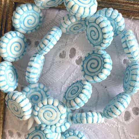 【2コセット】JIRI＊IVANA #czech beads #チェコビーズ　spiral🌀16㍉　white/blue 