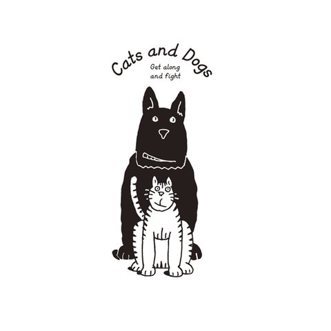 犬と猫_cats and dogs【7.4oz 厚手生地 ホワイト Tシャツ メンズ レディース 】