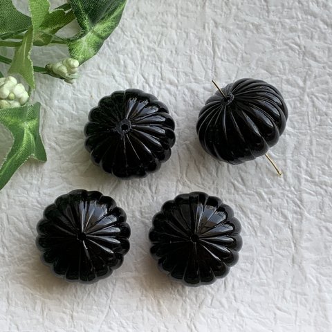 【SALE】【ブラック】ドイツヴィンテージ  アクリルパンプキンビーズ 4個セット