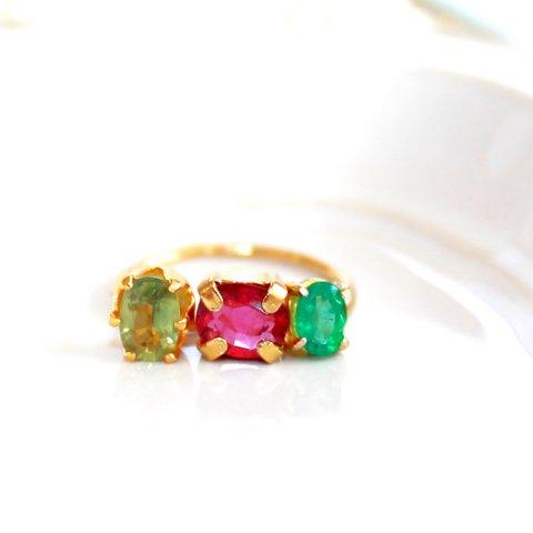 - botanical stone - Color Sapphire ＆ Ruby ＆Emerald Ring