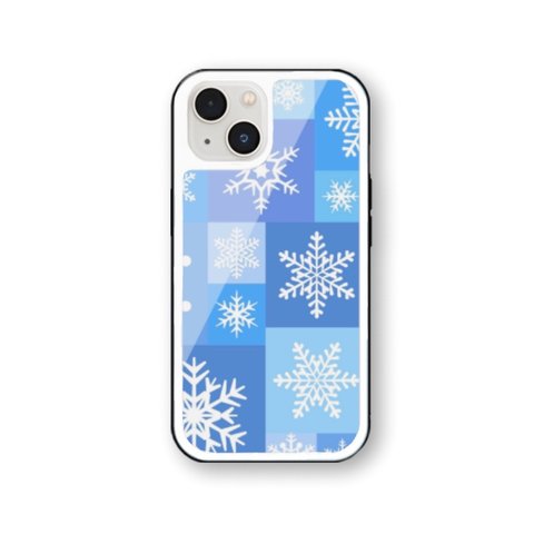 雪の結晶 強化ガラス iPhoneケース 雪 結晶　iPhone15 iPhone14 iPhone13 iPhone12 iPhone11 iPhoneSE2  iPhoneSE3