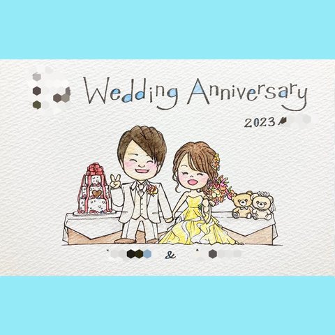 2名様用 似顔絵オーダー ポストカード 似顔絵イラスト 家族 似顔絵 シンプルかわいい 結婚式