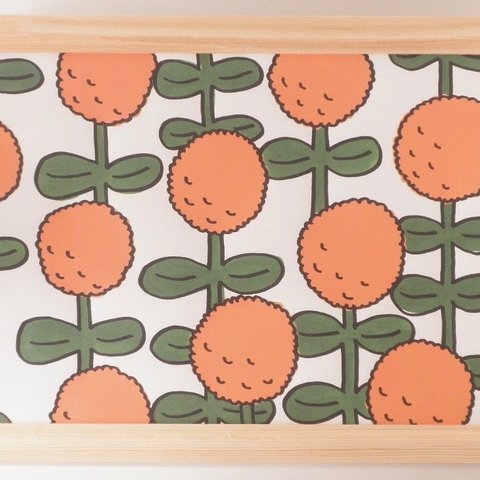 ポンポンダリア＊オレンジ色の花とグリーンの葉っぱ＊アートフレーム