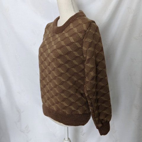 模様編みセーター　ブラウン＆モカ