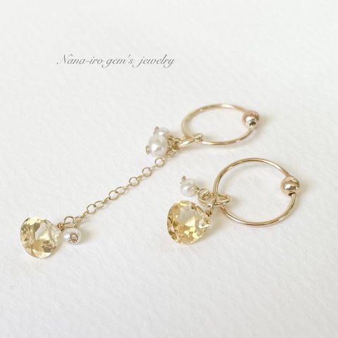 ＊再販＊《2way》14kgf citrine × pearl hooppierce