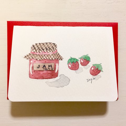 🍓2枚セット「いちごジャム」イラストミニカード フルーツ  バースデーカード　サンキューカード　バレンタインカード🍓