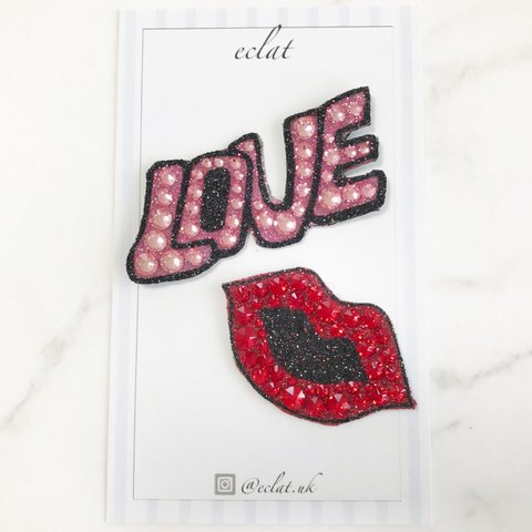 【リピorフィット】唇 &LOVE2点セットのDECOシール スマホアクセサリーやワッペン代わりに◎