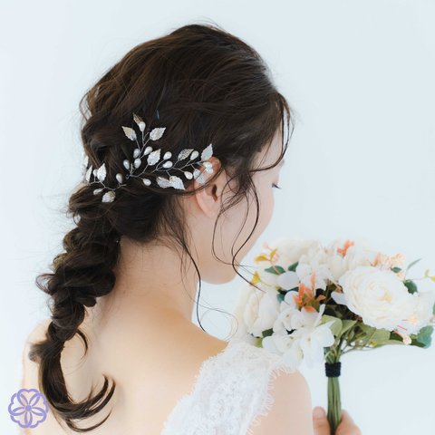 小枝アクセサリー【月の雫Ⅱ】ブライダル　結婚式　ウェディング　ヘアアクセサリー　成人式　卒業式　髪かざり　花嫁　