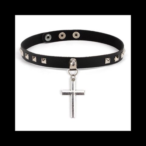 再販【Leather_Studs cross チョーカー ネックレス ブレスレット。】﻿レザー  スタッズ クロス  パンク ロック 病みかわいい ゴシック 首輪 十字架 ホラー