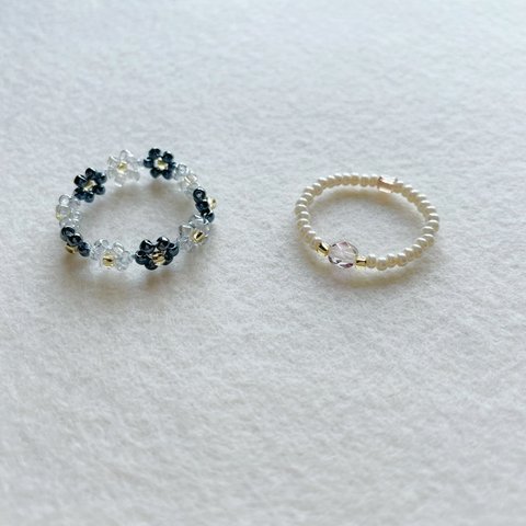 navy gray flower & purpleチェコビーズ ring　set 2つで400yen 