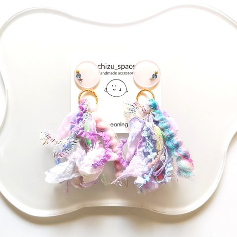 【sale】2way*もこもこマーメイドのタッセルのピアス/イヤリング