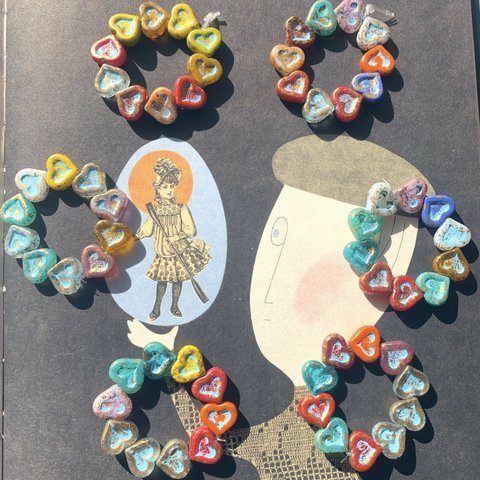 再入荷【1連10コセット】JIRI＊IVANA#czech beads#チェコビーズ　heart of glass 14✖️12㍉　matte mixassort/blue/gold rain