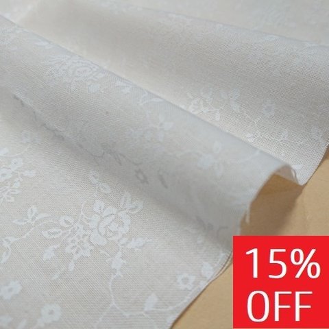 【15％OFF SALE】シーチング生地｜110×50cm｜ホワイトローズ｜きなり｜コットン｜綿｜布｜シンプル｜ラッカープリント