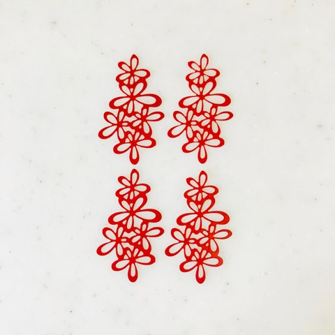 Red Designed Flower Filigree Parts