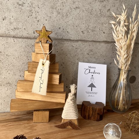 ハンドメイド  クリスマスツリー　クリスマス　置き物　インテリア　木製　サンタ