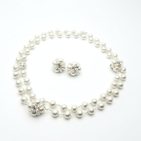 4way cotton pearl crystal necklace　パール